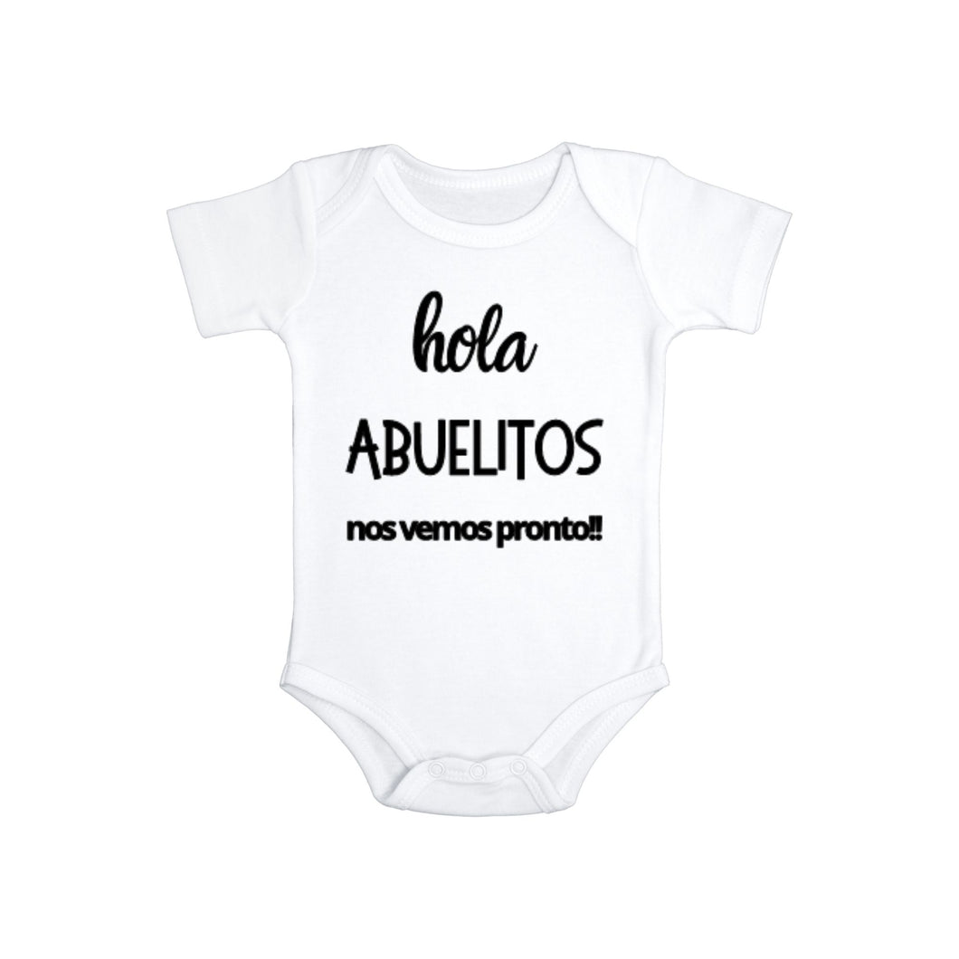 Hola Abuelitos Pregnancy Announcement Onesie in Spanish (0-3 Months)