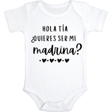 Load image into Gallery viewer, Hola Tia Quieres Ser Mi Madrina Baptism Onesie in Spanish
