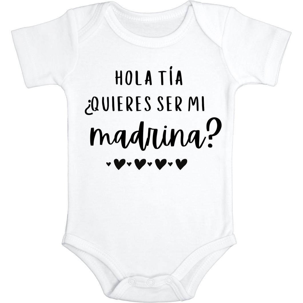 Hola Tia Quieres Ser Mi Madrina Baptism Onesie in Spanish